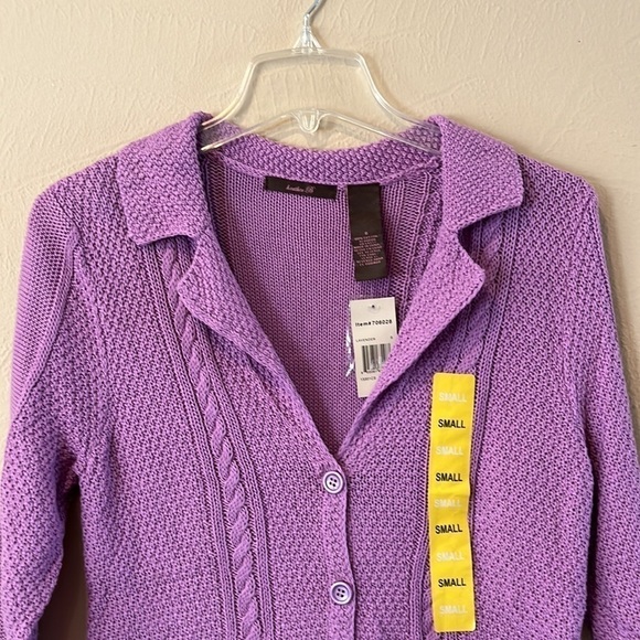 NWT Heather B lilac button-down sweater V-neck Long sleeve textured knit size S - Picture 2 of 13